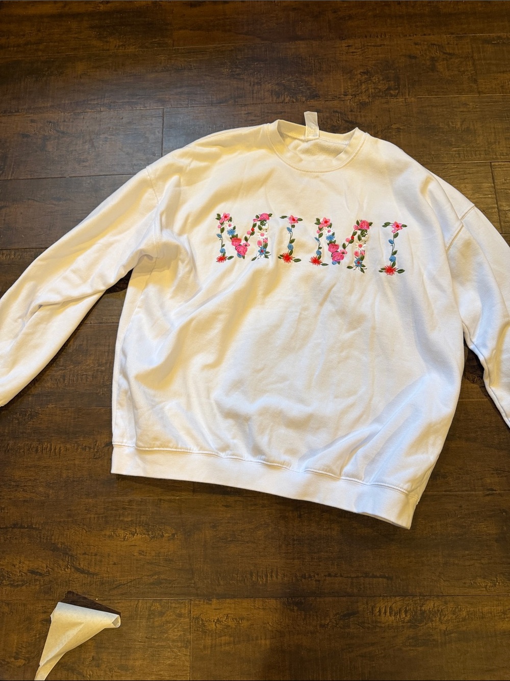 White Floral-Embroidered Mimi Crewneck Sweater